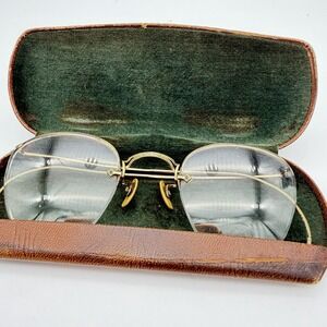 Antique Vtg Eyeglasses 1/10 12K Gold Filled‎ Bausch & Lomb Leather Case